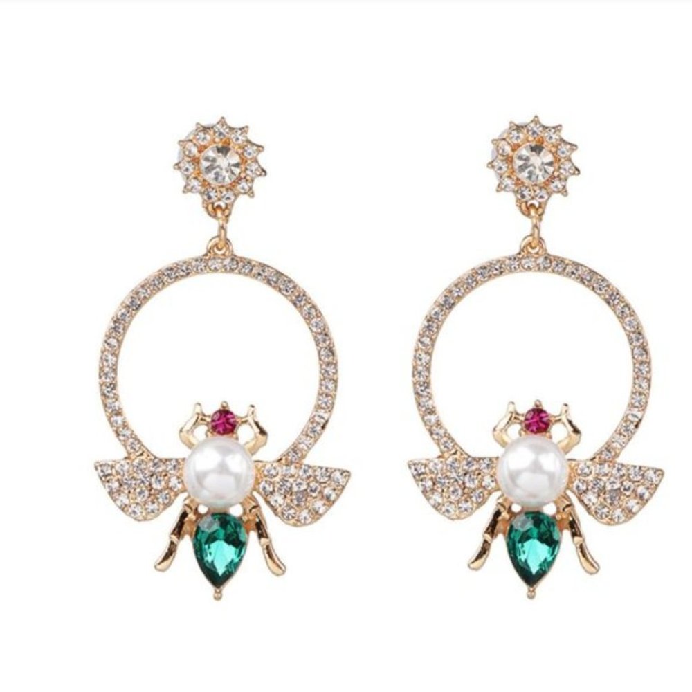 Anthropologie Insect Gold Hoops Earrings
